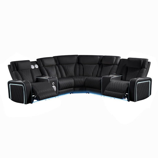 Electra - Power Recliner Sectional Sofa With Power Headrests, Console Loveseats, Wedge, LED Light Strip, Speakers Matrix Furniture Group