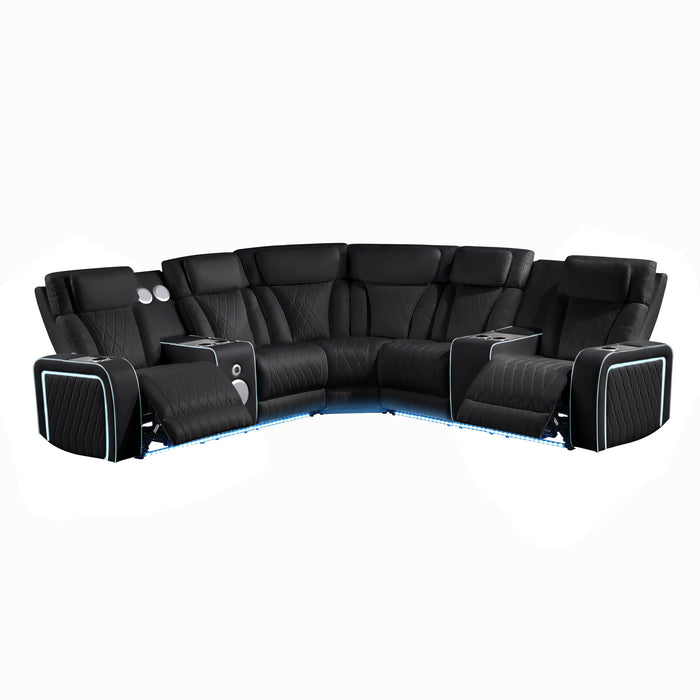 Electra - Power Recliner Sectional Sofa With Power Headrests, Console Loveseats, Wedge, LED Light Strip, Speakers Matrix Furniture Group
