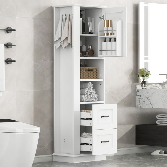 Freestanding Bathroom Storage Cabinet With Adjustable Shelves And Side Hooks Board, Rectangle Design Hearth and Haven