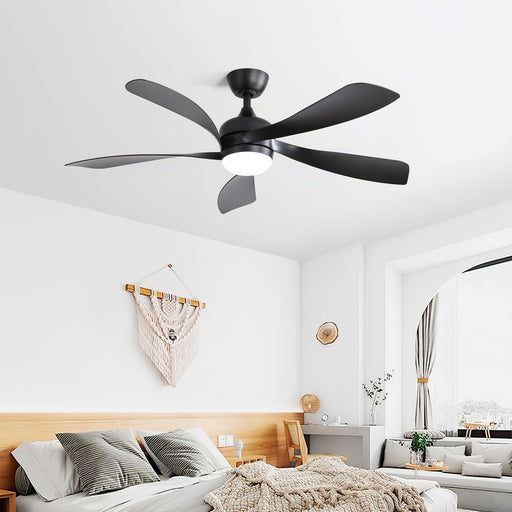 Ceiling Fan With 3 Color Dimmable 5 Blades Remote Control Reversible DC Motor And LED Light - Black Daily Nest