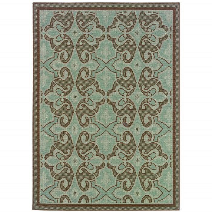 4' X 6' Oriental Stain Resistant Outdoor / Indoor Area Rug - Blue