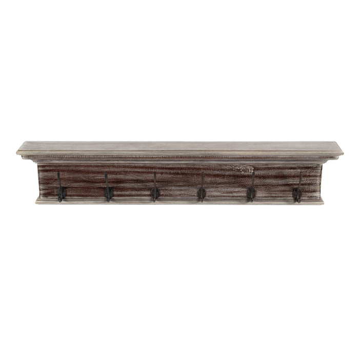 Wash Wood Six Hook Hanging Coat Rack - Rustic Brown Gray