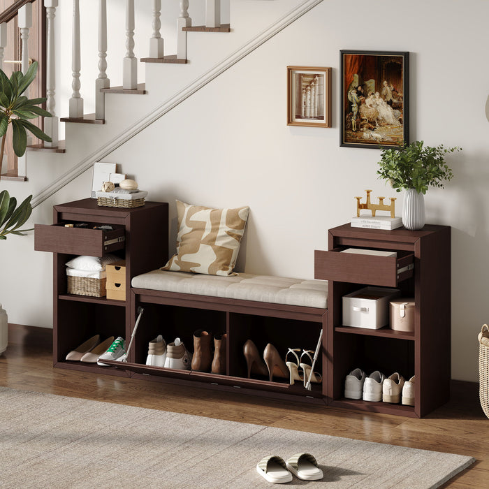 Entryway Storage Bench With Cushion, Drawers & Open Shelves Hearth and Haven