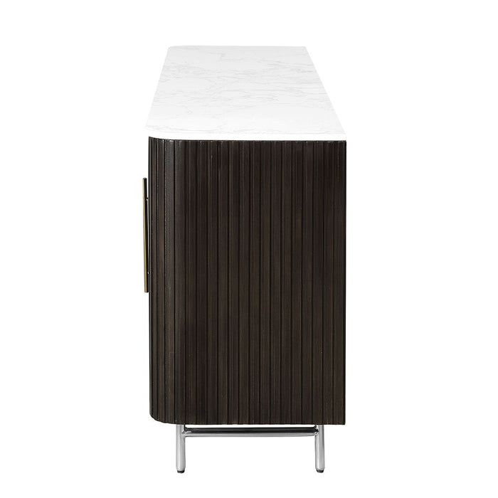 Clayten - Server With Marble Top & Fireplace - White & Espresso ACME