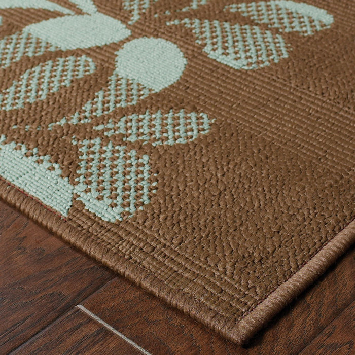 2' X 8' Floral Stain Resistant Indoor / Outdoor Area Rug - Brown