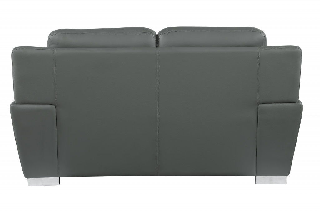 Faux Leather Love Seat - Gray / Silver