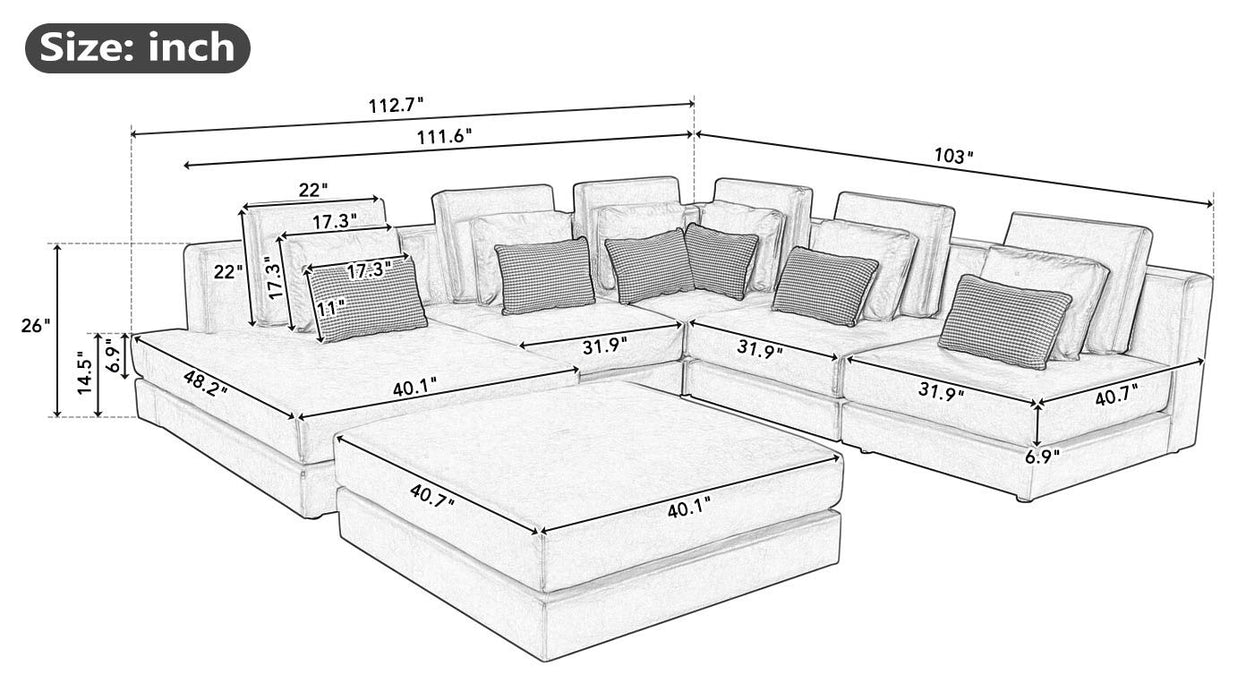 Modular Sectional Sofa Corner Sofa Chaise Lounge With Movable Ottoman For Living Room