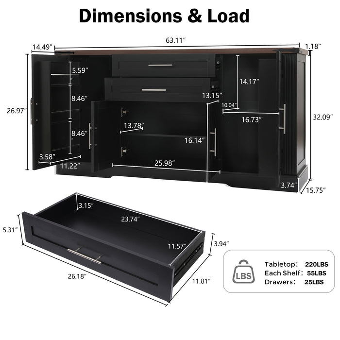 Barn Door Storage Cabinet With 2 Drawers & Door Rack, Adjustable Shelves Home Essentials