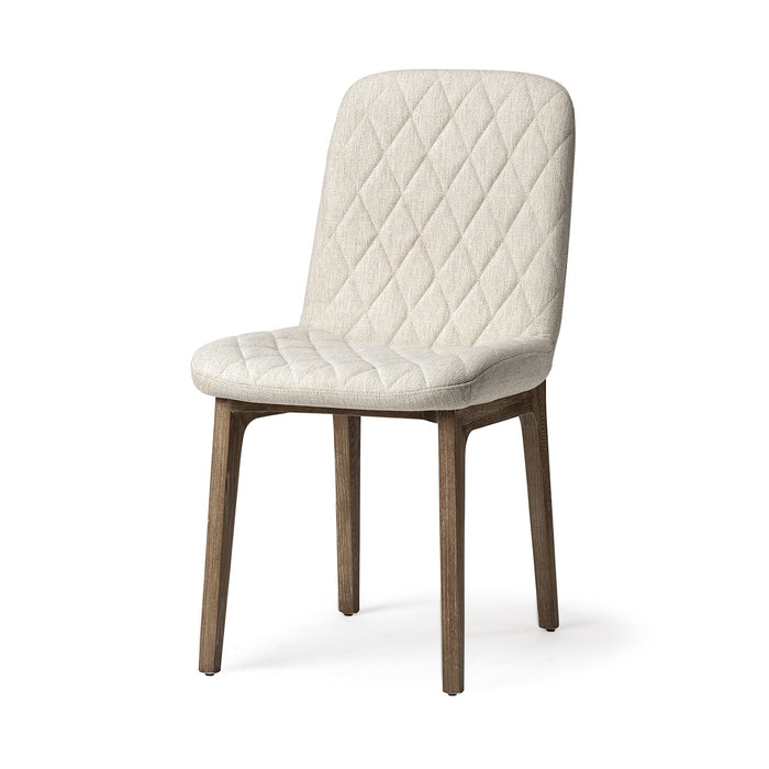 Diamond Tuffed Fabric Wrap With Brown Wood Base Dining Chair - Cream