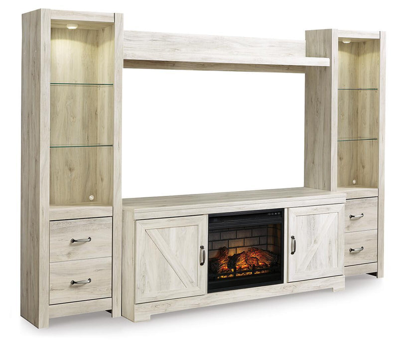 Bellaby - Entertainment Center - TV Stand With Faux Firebrick Fireplace Insert - Whitewash Signature Design by Ashley®