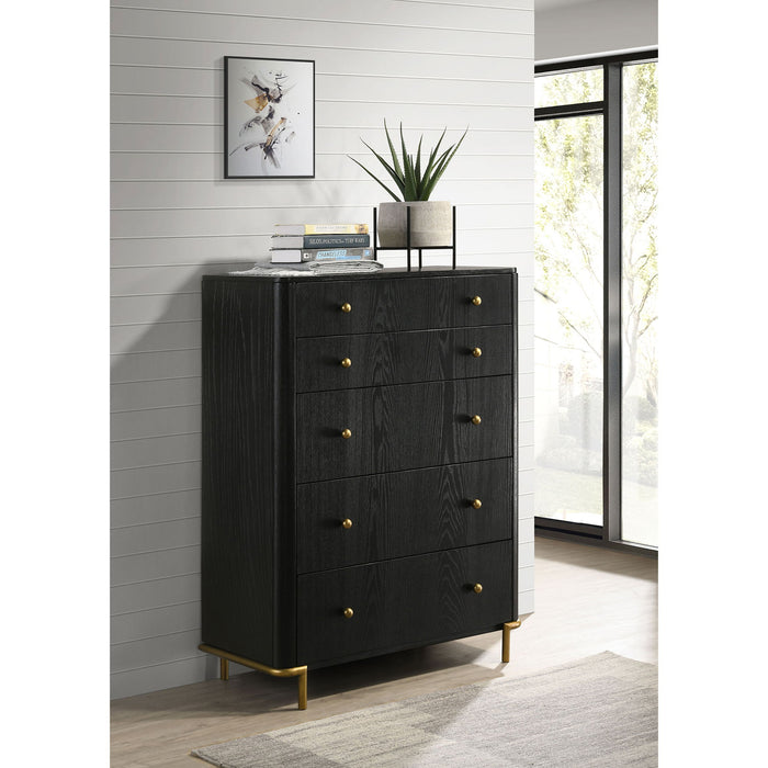 Anser - 5 Drawer Chest, Bedroom Storage Furniture - Black Furniture Max
