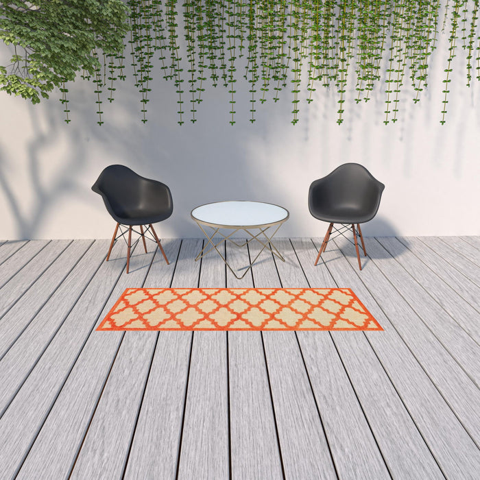 2' X 8' Geometric Stain Resistant Indoor / Outdoor Area Rug - Orange