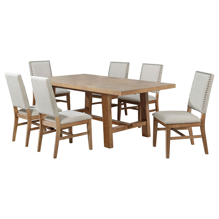 Carlos - 7 Piece Leaf Dining Set Table And Upholstered Chairs - Brown / Beige Furniture Max