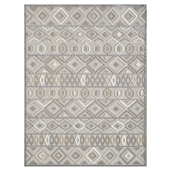 2' X 4' Southwestern Stain Resistant Indoor / Outdoor Area Rug - Gray / Ivory