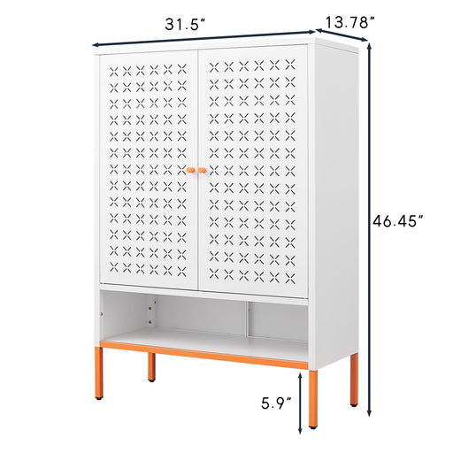 Grid Double Door Shoe Cabinet With Adjustable Compartments And Moisture-Proof Design In Metal Daily Nest