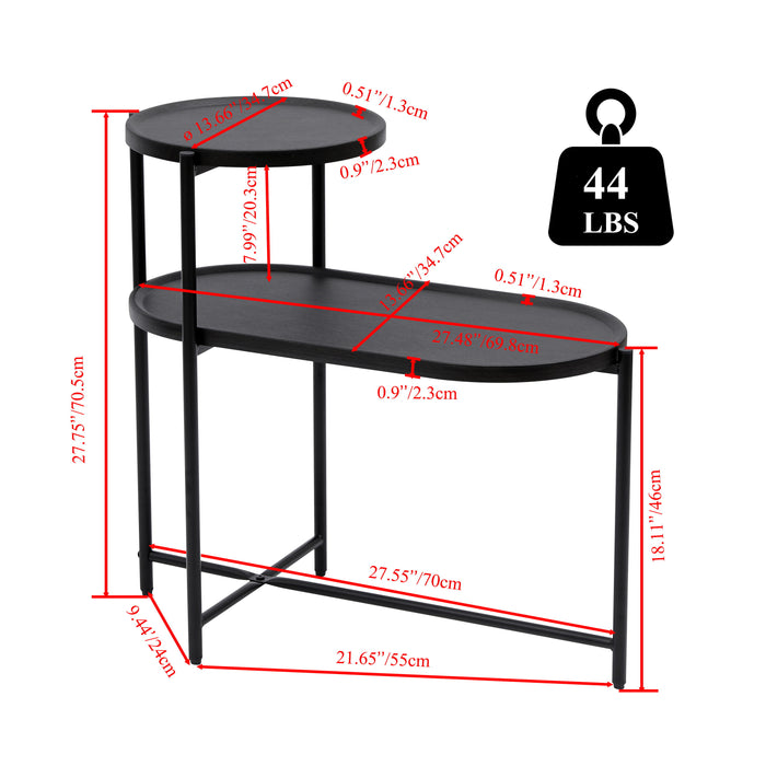 Round Coffee Table With Storage Tray 2 Tier Oval End Tables Wooden Small Side Table For Living Room