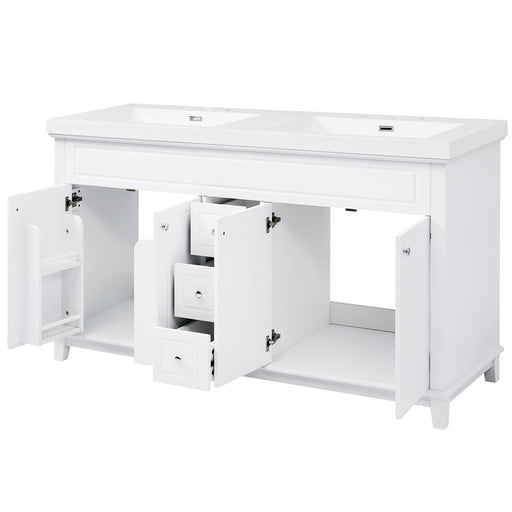 Bathroom Vanity With Double Sinks, 3 Drawers & 4 Doors - White Noble House