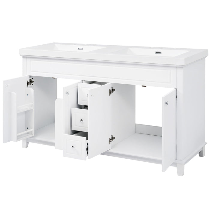 Bathroom Vanity With Double Sinks, 3 Drawers & 4 Doors - White Noble House