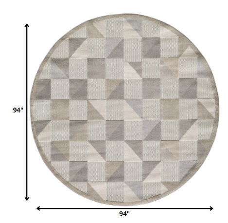 8' Round Round Geometric Stain Resistant Indoor / Outdoor Area Rug - Gray