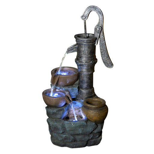 Hand Pump Water Fountain With LED Lights - Gray Daily Nest