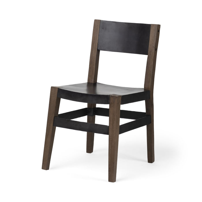 Metal And Wood Open Back Dining Side Chair - Black / Brown