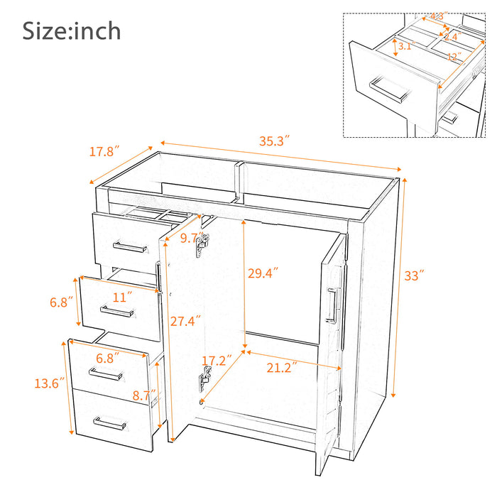 Retro Style Bathroom Vanity, 3 Drawers & Soft Closing Doors Hearth and Haven