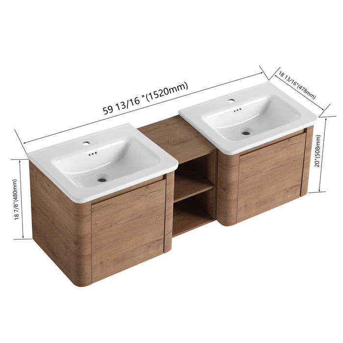 Wall Mounted Bathroom Vanity With Sink And Storage Shelves, Soft Close Doors Home Essentials