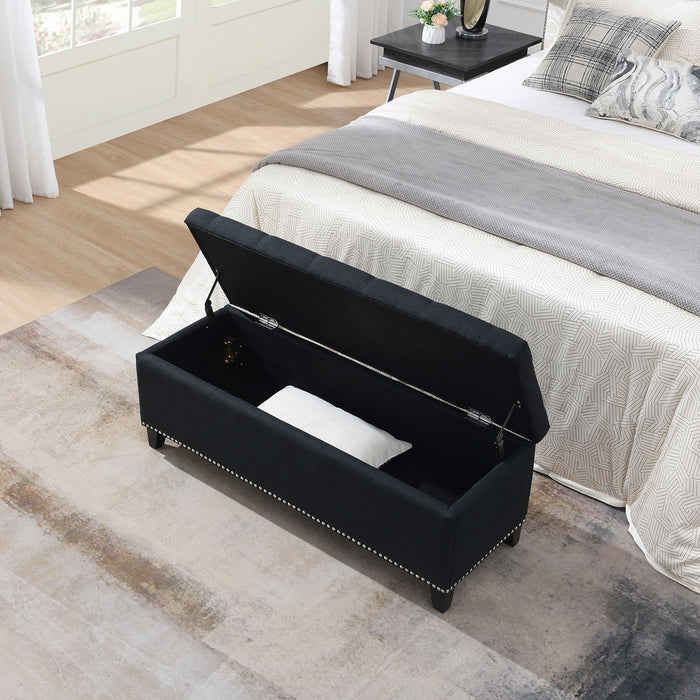 Button-Tufted Storage Ottoman With Safety Close Hinge Home Essentials