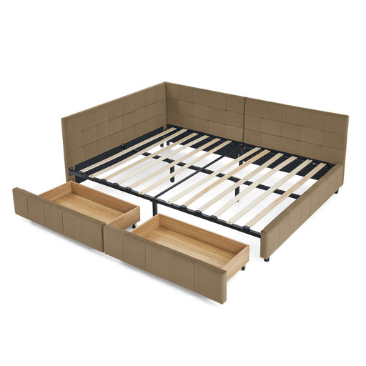 Storage Upholstered Tufted Bed Frame With Backrest And Armrests Home Essentials