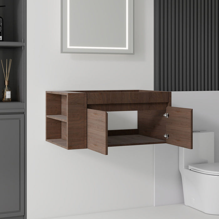 Floating Bathroom Vanity Cabinet, Soft Close Double Drawers, Open Side Storage, Wall Mounted, Cabinet Only Home Essentials