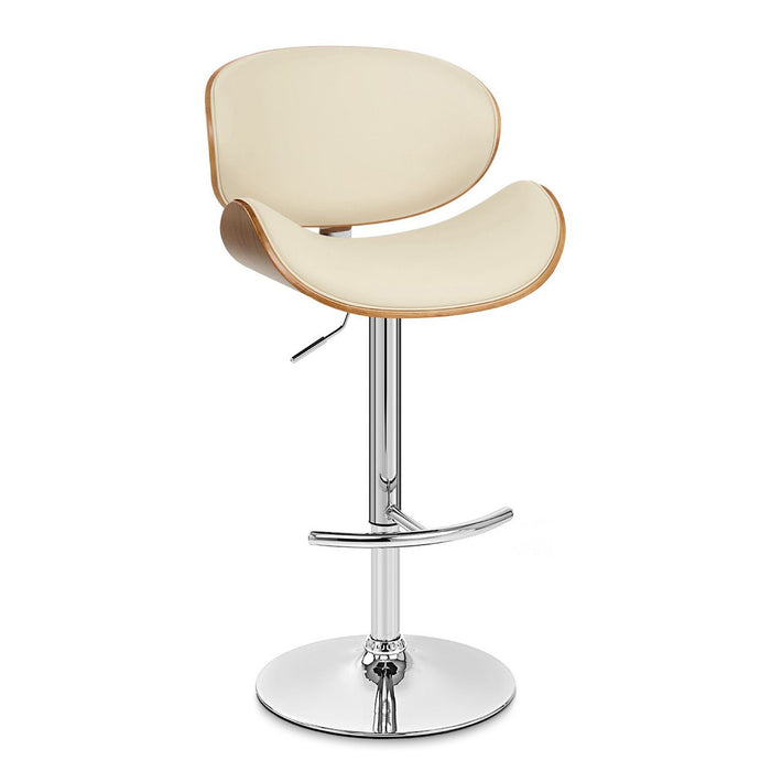 Faux Leather And Solid Wood Swivel Adjustable Height Bar Chair 45" - Cream