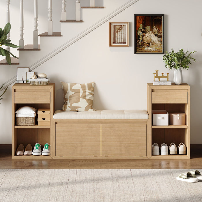 Entryway Storage Bench With Cushion, Drawers & Open Shelves Hearth and Haven