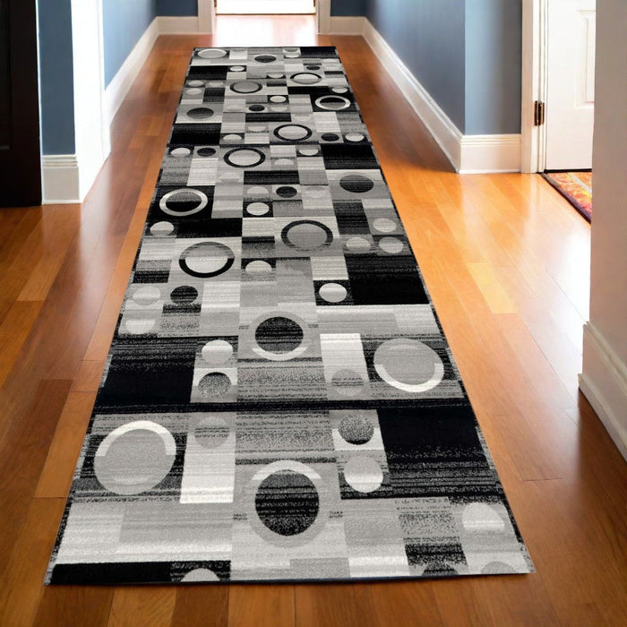 15' x 2.7' Abstract Dhurrie Polypropylene Runner Rug - Gray