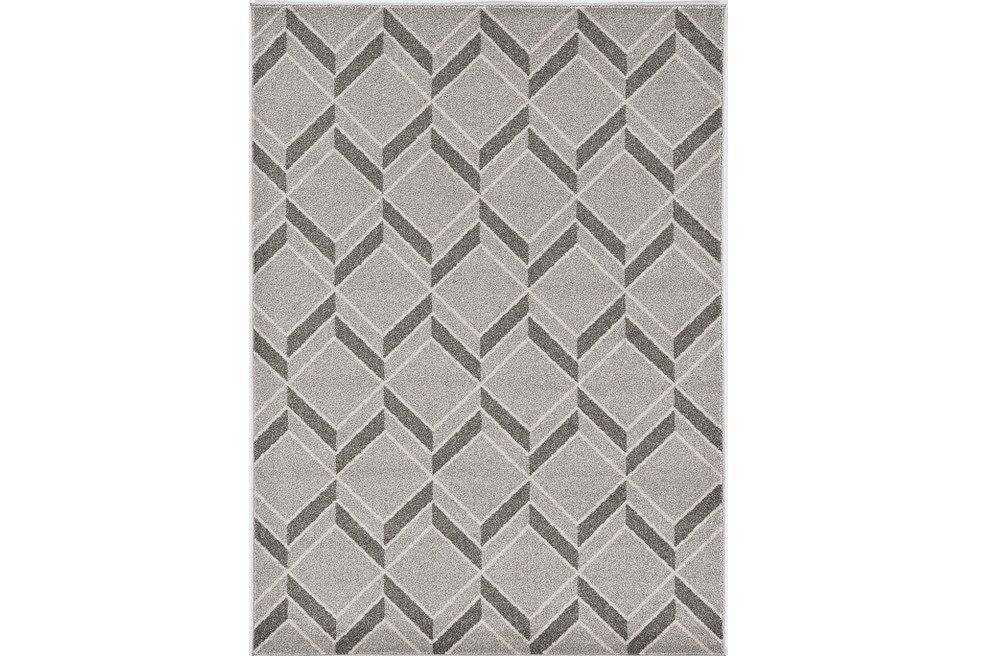 3' X 5' Machine Woven UV Treated Herringbone Illusion Indoor / Outdoor Area Rug - Gray