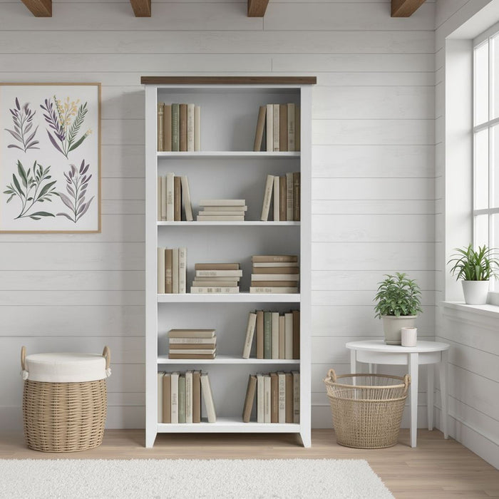 High 5 Shelf Bookcase - Jasmine Whitewash / Barnwood Home Essentials