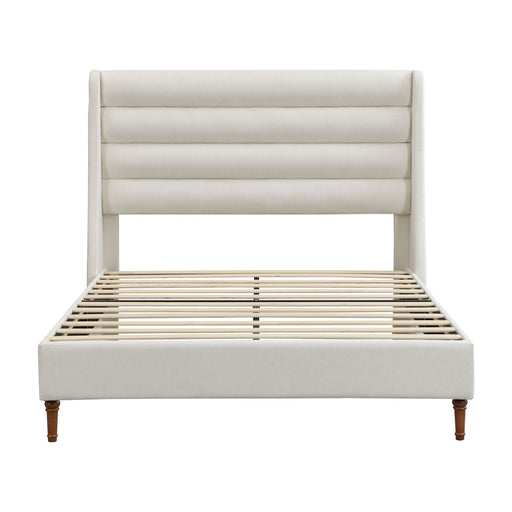 Modern Upholstered Platform Bed With Wave Shaped Headboard Home Essentials