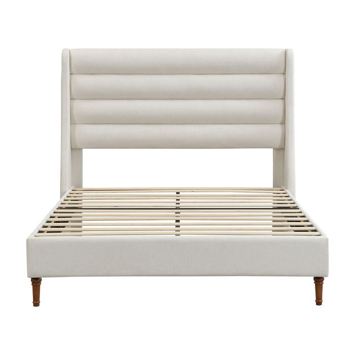 Modern Upholstered Platform Bed With Wave Shaped Headboard Home Essentials