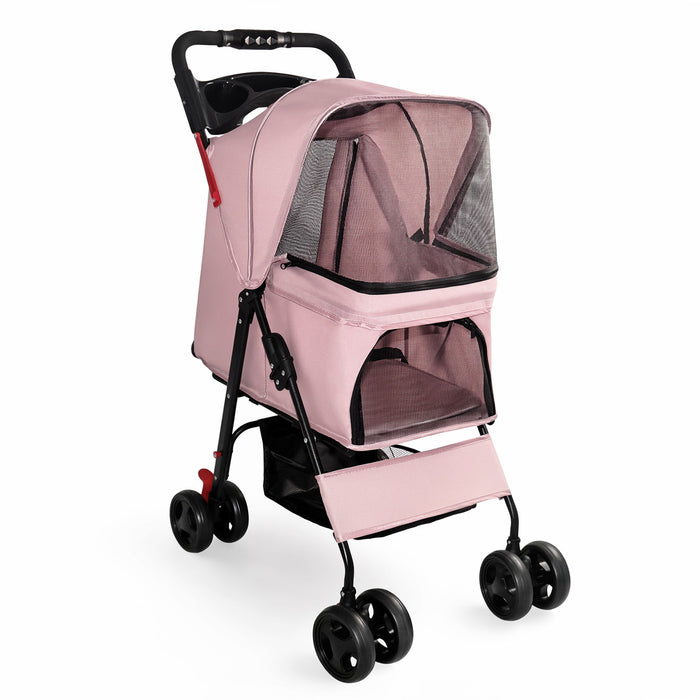 Foldable Pet Stroller For Small Dogs And Cats With Multi Functional Tray Daily Nest
