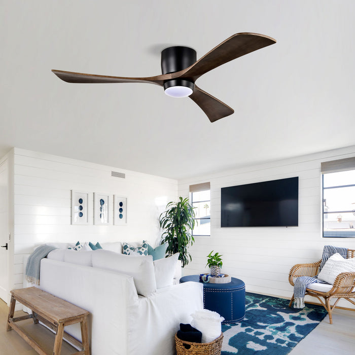 Flush Mount Blades Ceiling Fan With Lights Remote Control, Quiet DC Motor, 6 Speed, Reversible Ceiling Fan For Living Room - Matte Black Daily Nest