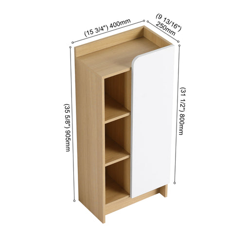 Freestanding Bathroom Side Cabinet, Narrow Storage Cabinet With Single Door & 3 Tier Open Shelves - Black / Light Oak / White Home Essentials