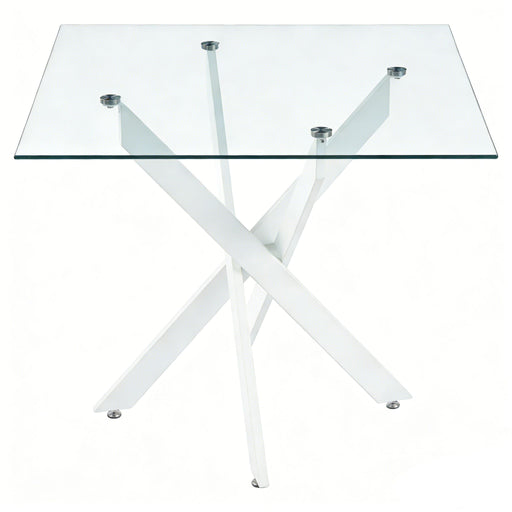 Dining Table With Cross Metal Leg And Tempered Glass, Modern Space Saving Kitchen Table For Living Room Legs, Square Table Home Essentials