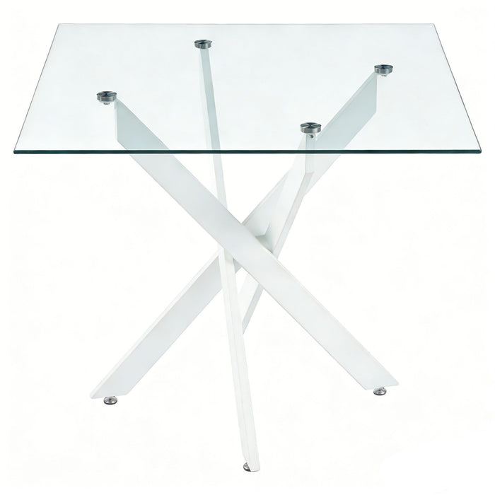 Dining Table With Cross Metal Leg And Tempered Glass, Modern Space Saving Kitchen Table For Living Room Legs, Square Table