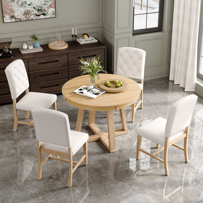 Dining Set With Leaf Round Table And 4 Upholstered Chairs Hearth and Haven