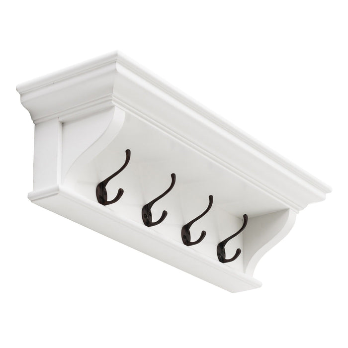 Classic Wood Wide Four Hook Hanging Coat Rack - White