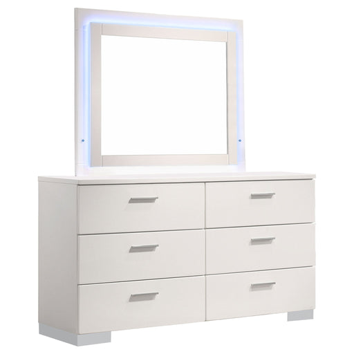 Dulcey - 6 Drawer Dresser With LED Mirror - Gloss White Furniture Max