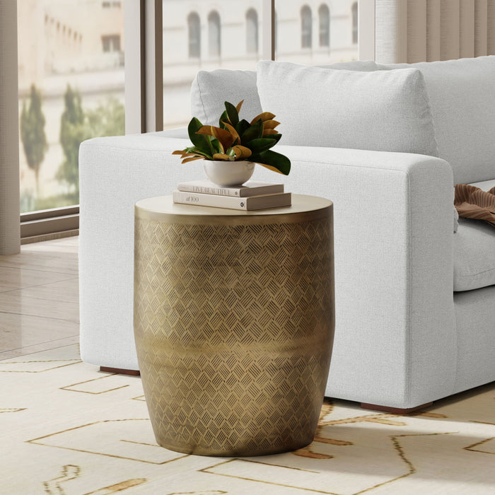 Johnsen - Cross Hatch Pattern Accent Table - Antique Gold Simpli-Home
