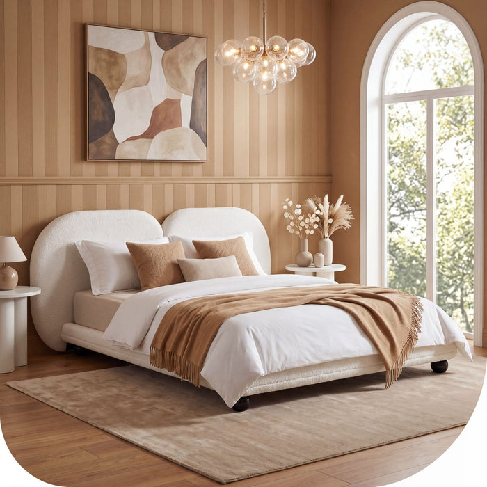 King Size Upholstered Platform Bed With Split Headboard - White Noble House
