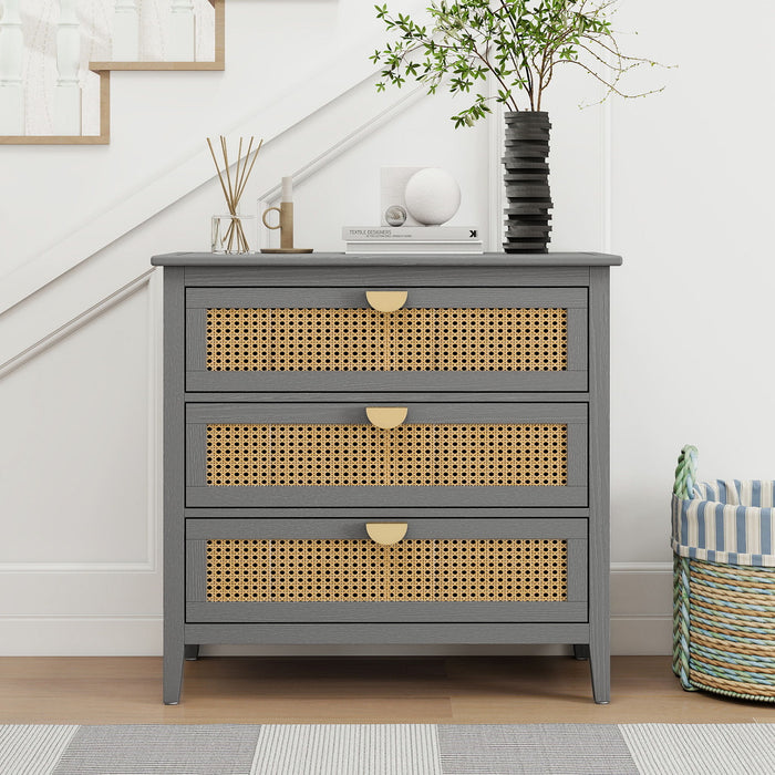 3 Drawer Cabinet, Natural Rattan, American Furniture