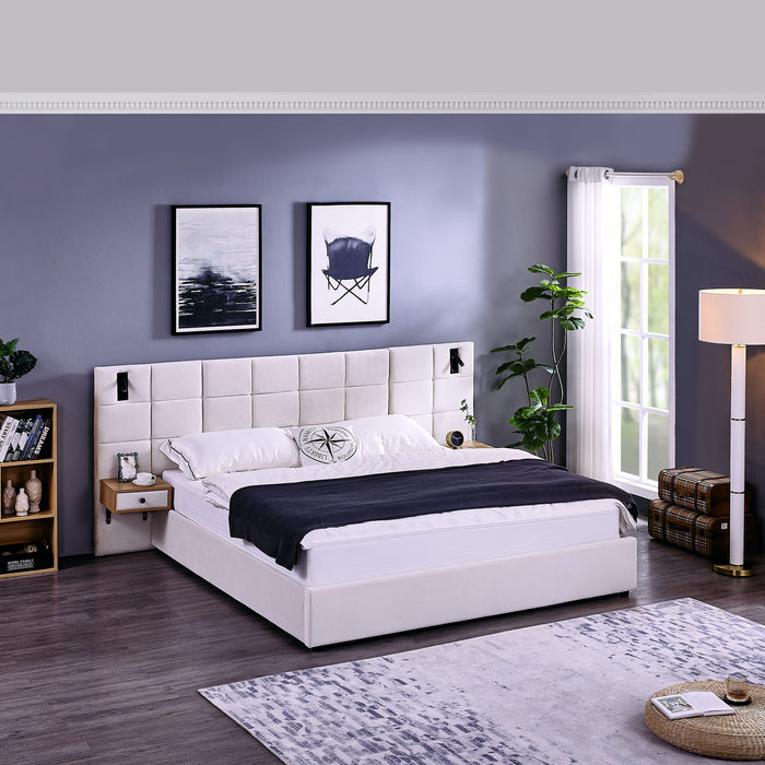 Upholstered Hydraulic Platform Bed With Storage Shelves, Reading Lamps, USB Port Home Essentials