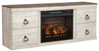 Willowton - 2 Pc. - TV Stand With Faux Firebrick Fireplace Insert - Whitewash Signature Design by Ashley®